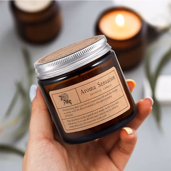 9oz Glass Amber Jar for Candle Holder with Black Gold Lid 8oz 4oz Candle Jar