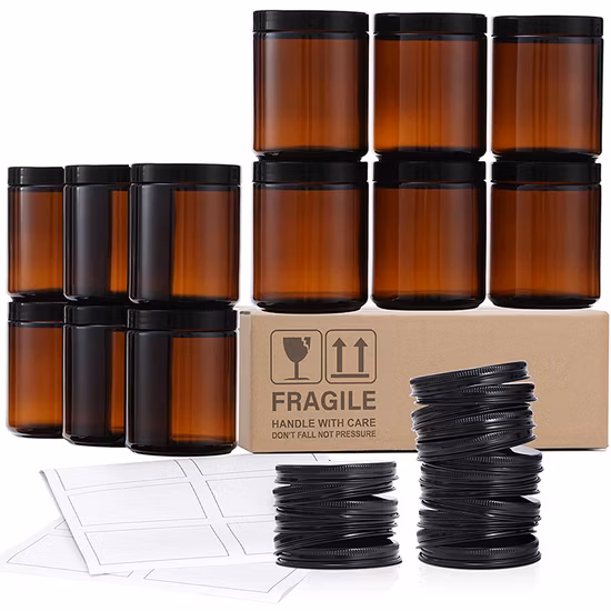 9oz Glass Amber Jar for Candle Holder with Black Gold Lid 8oz 4oz Candle Jar