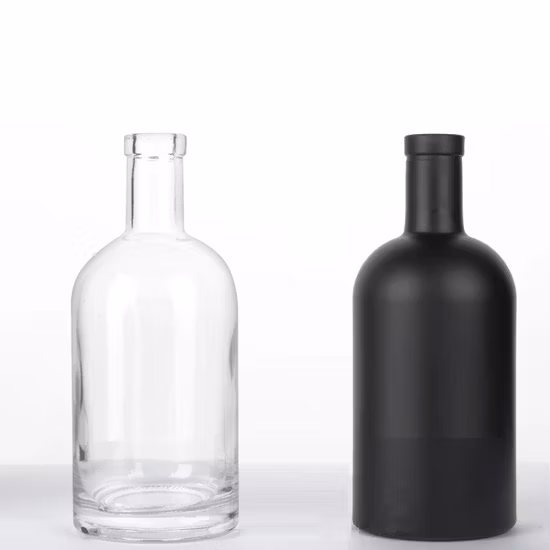 700 ml 750 ml 1000 ml klare schwarze nordische runde leere Rum-Whisky-Spirit-Gin-Wodka-Glas-Likörflasche mit Korkverschluss